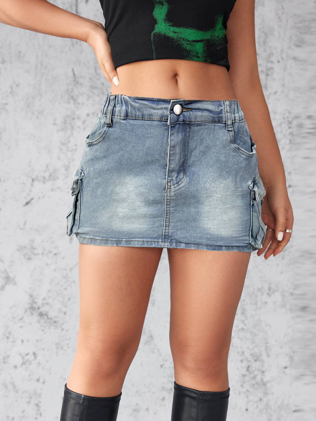 Vintage washed high waist denim mini skirt