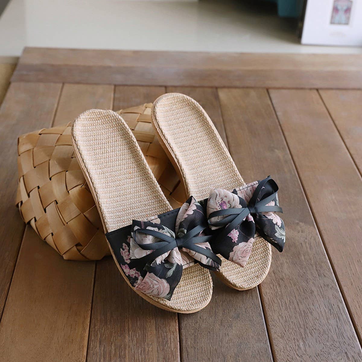 Linen House Slippers with Ink Wash Design