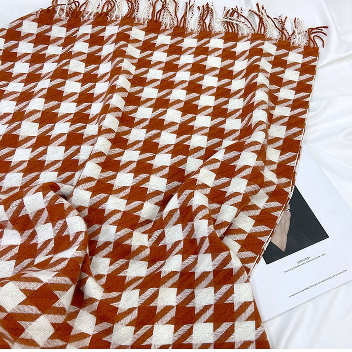 Houndstooth Tassel Scarf - Thick Winter Wrap