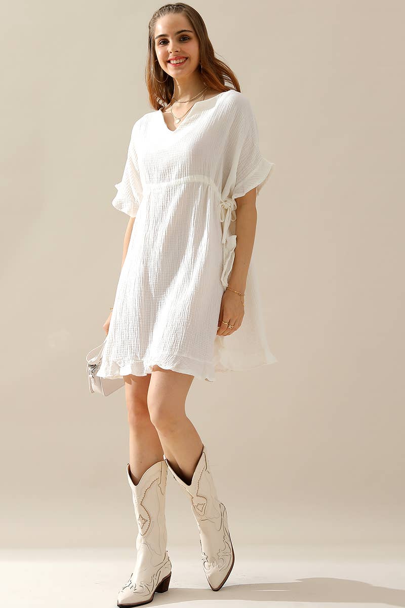 CWDSD10387_DRAWSTRING WAIST WITH RUFFLE HEM MIDI DRESS