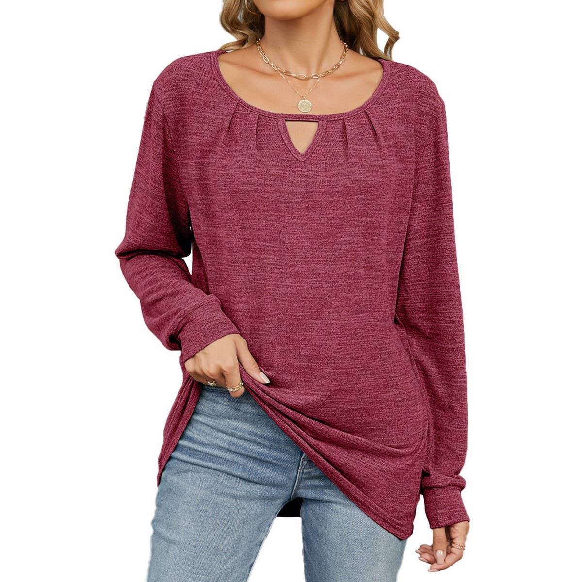 Ruffled fur hollow loose long-sleeved T-shirt