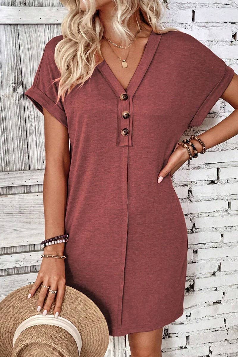 CWDTD0425_SUMMER V-NECK FASHIONABLE RAGLAN SLEEVE DRESS