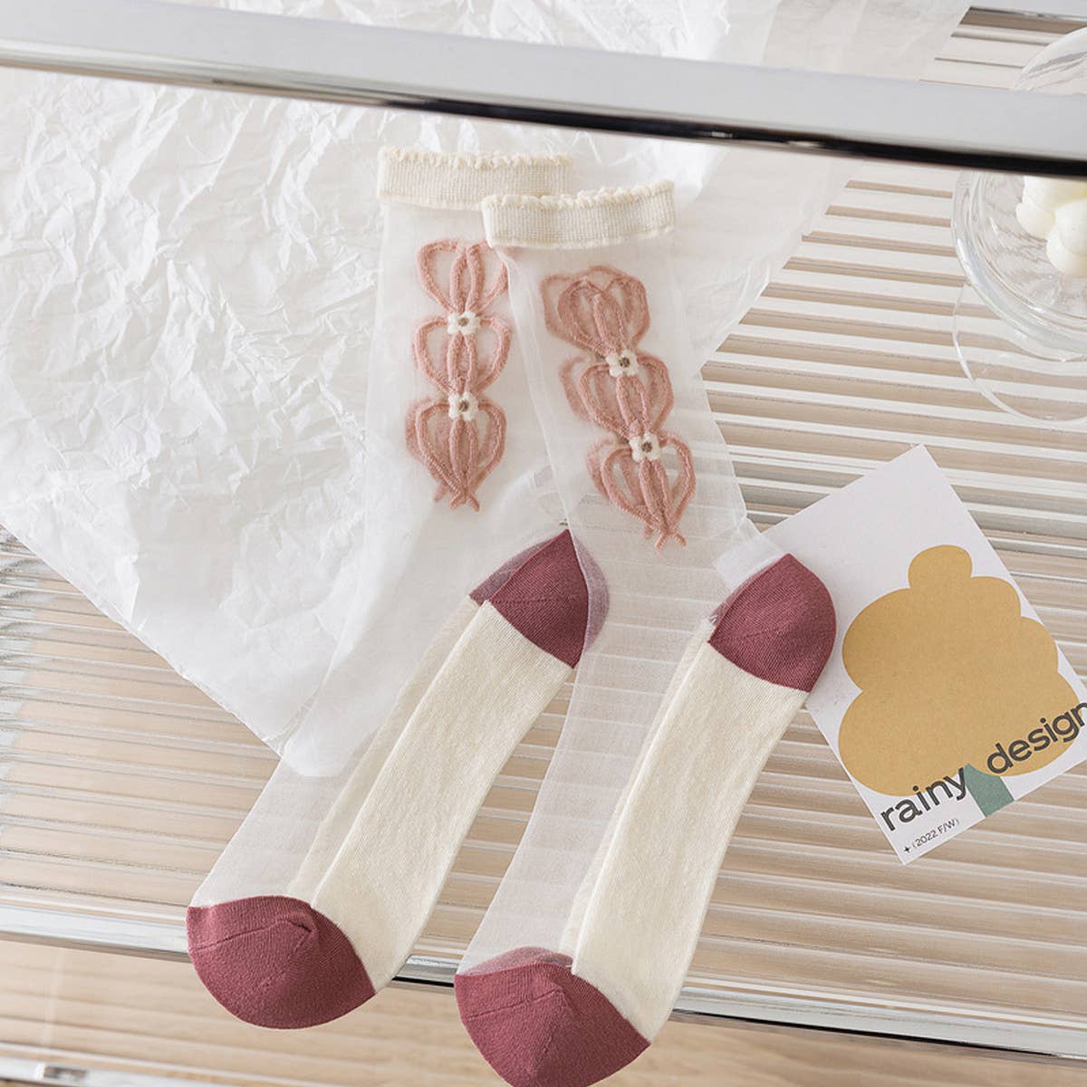 FLORAL SUMMER SHEER MESH SOCKS FOR WOMENS