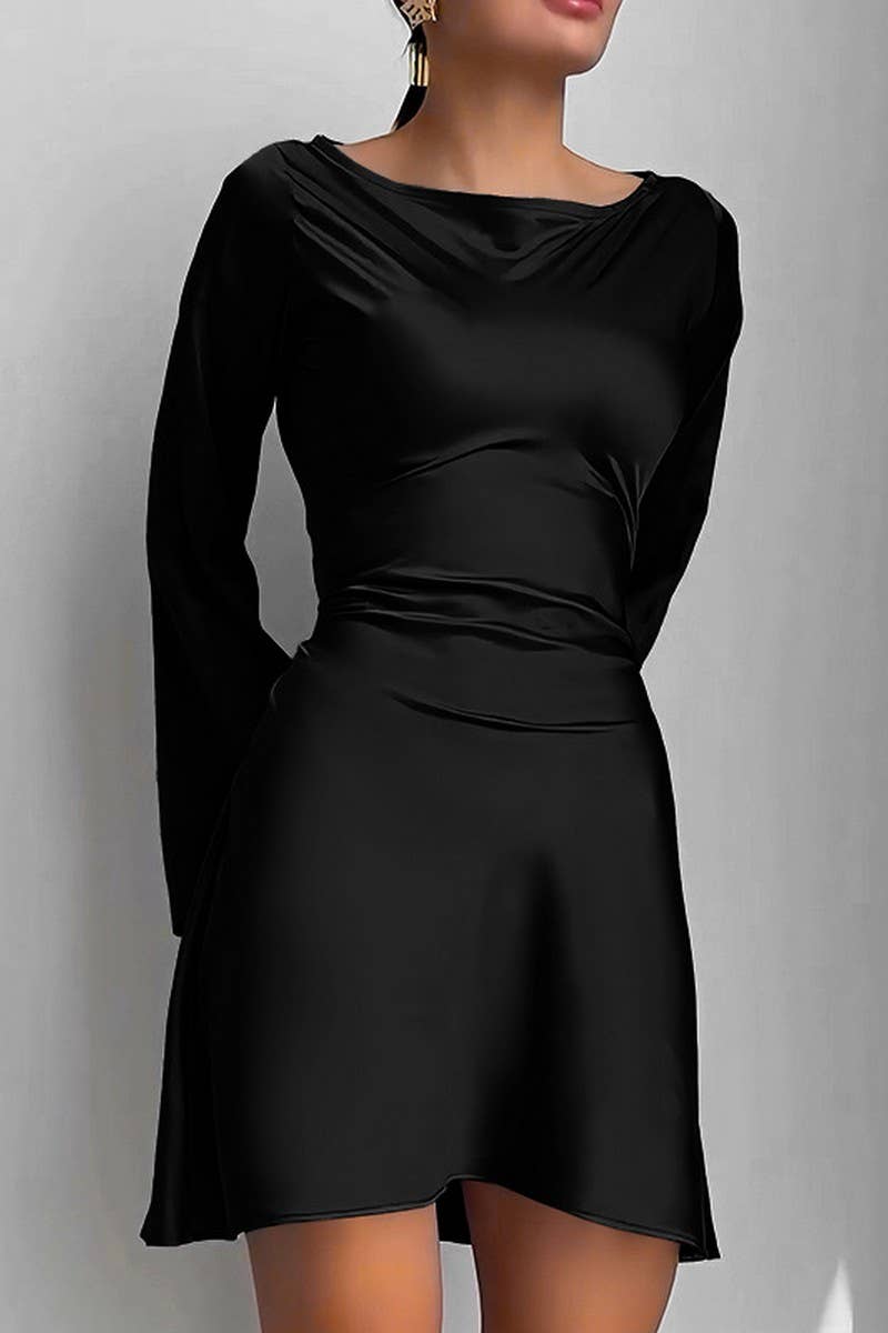 CWDSD7671_SATIN TIE WAIST LONG SLEEVE MINI DRESS
