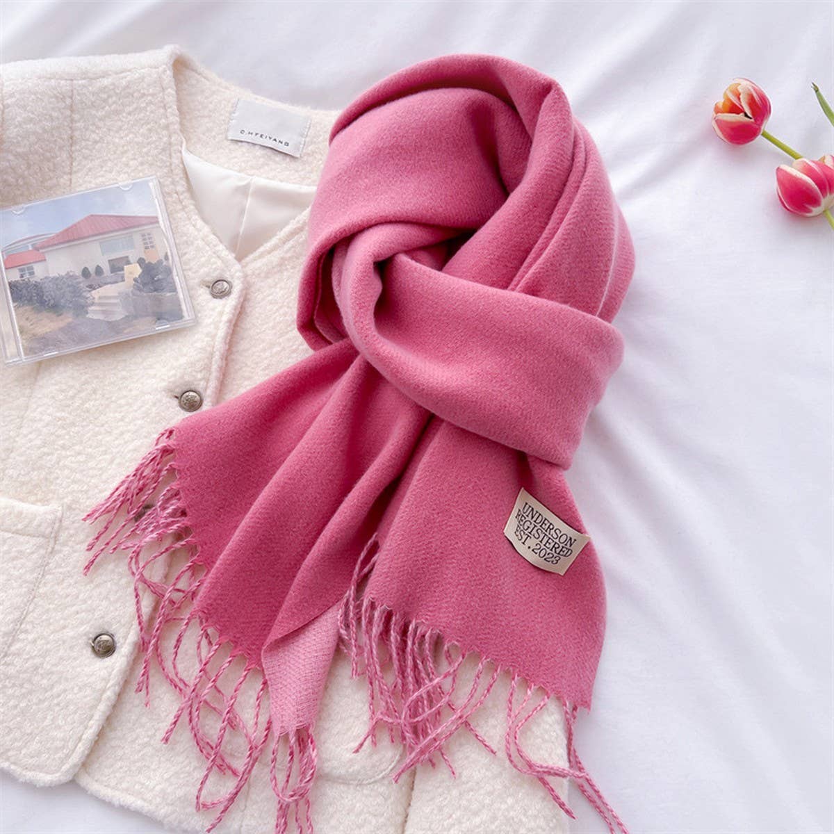 Double Sided Faux Cashmere Scarf-Solid Color Shawl