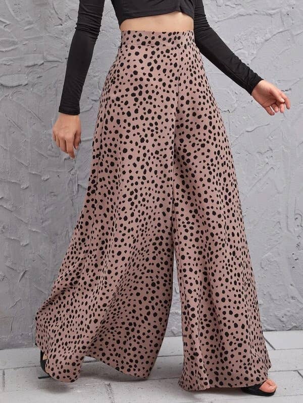 HIGH-WAISTED LEOPARD PRINT SLACKS WITH WIDE LEGS