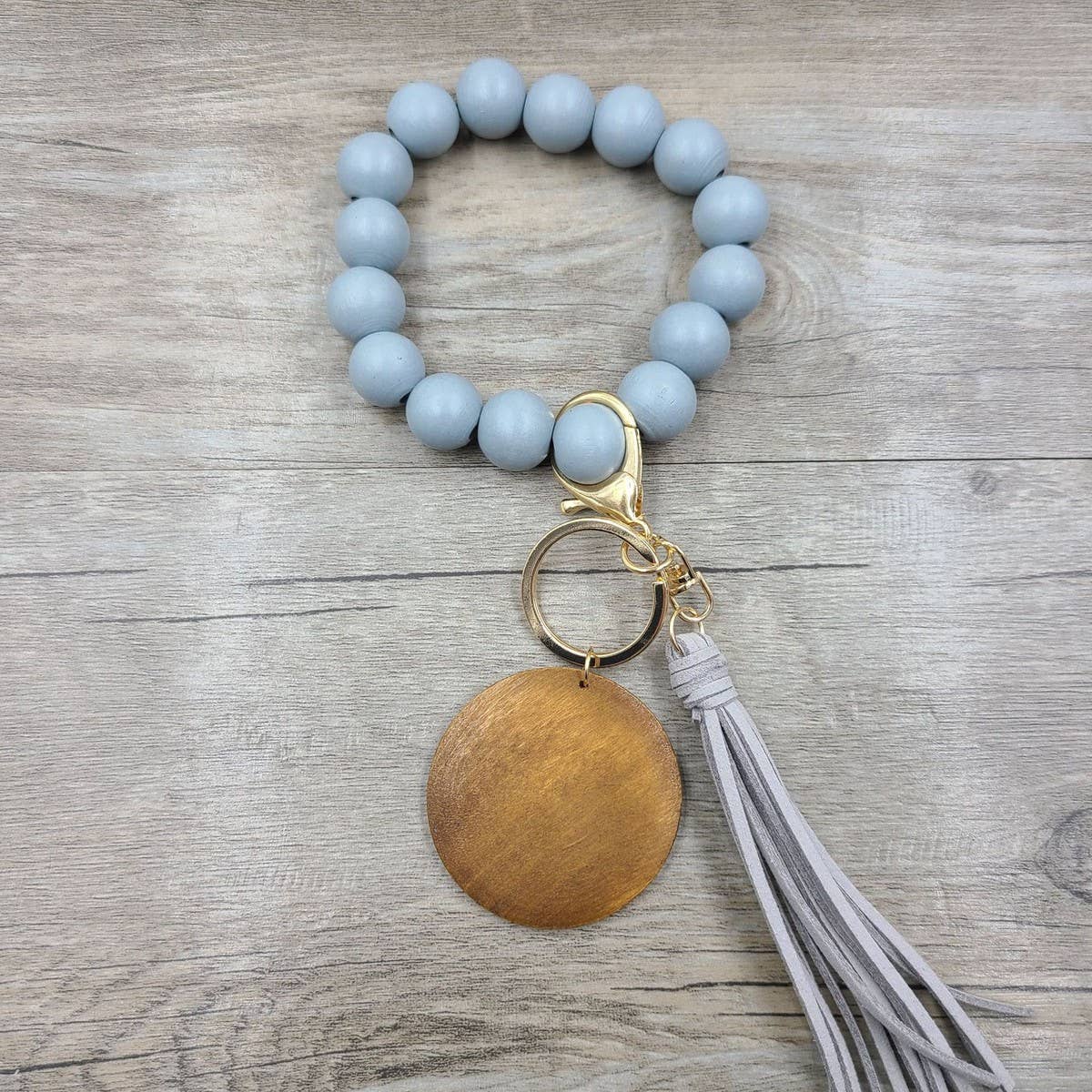 MULTI COLORED WOODEN BEAD BRACELET KEYCHAIN