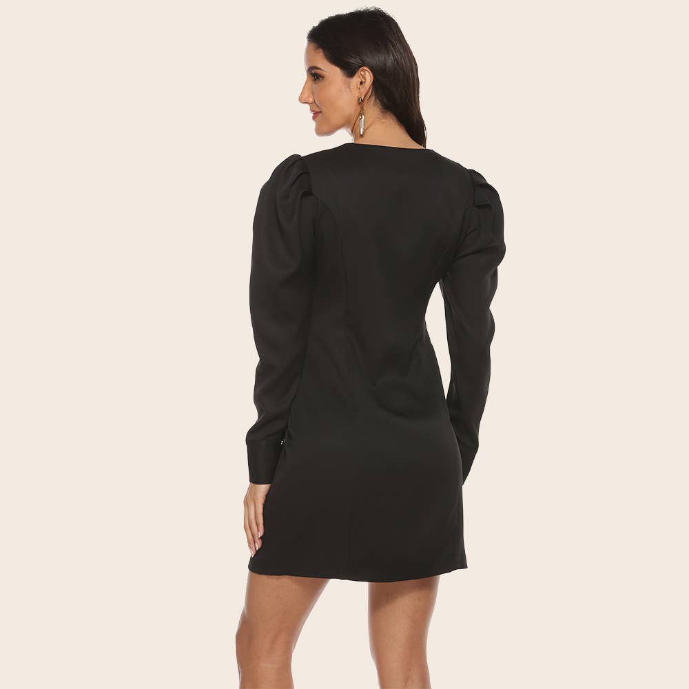 Leg of lamb sleeve double-breasted V-neck dress