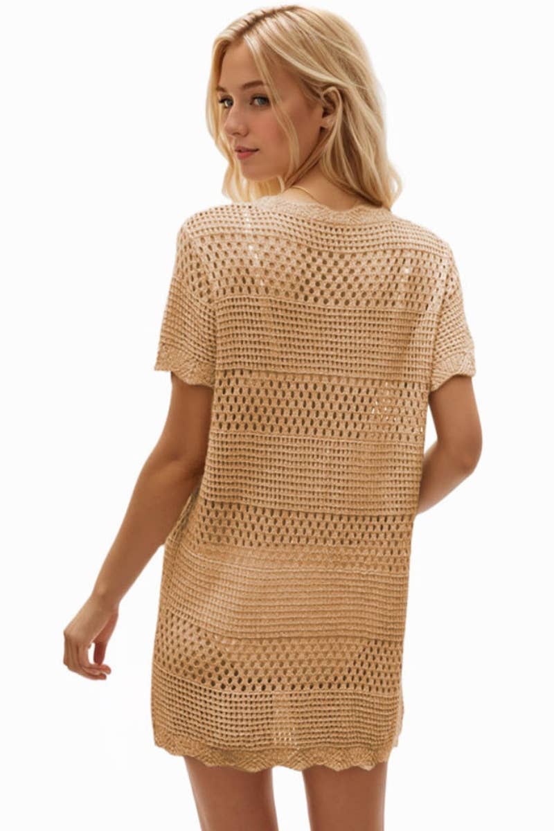 CWDSD3928_KNIT CREW NECK SHORT SLEEVE CUTOUT DRESS