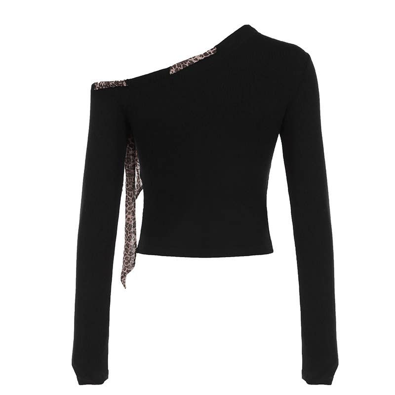 LEOPARD-PRINT LACE-UP WITH DIAGONAL SHOULDER BASE