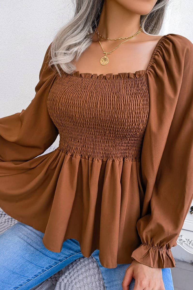 WOODEN EAR EDGE SQUARE COLLAR LONG SLEEVE SHIRT_CWTSTL1038