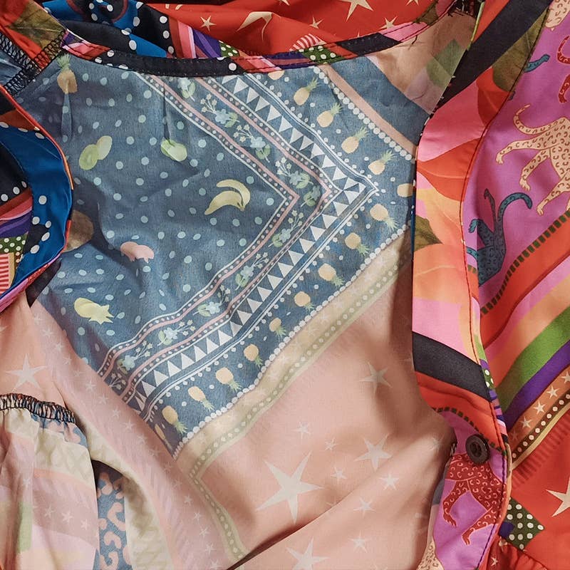 V-neck long-sleeved Bohemian-style long dress