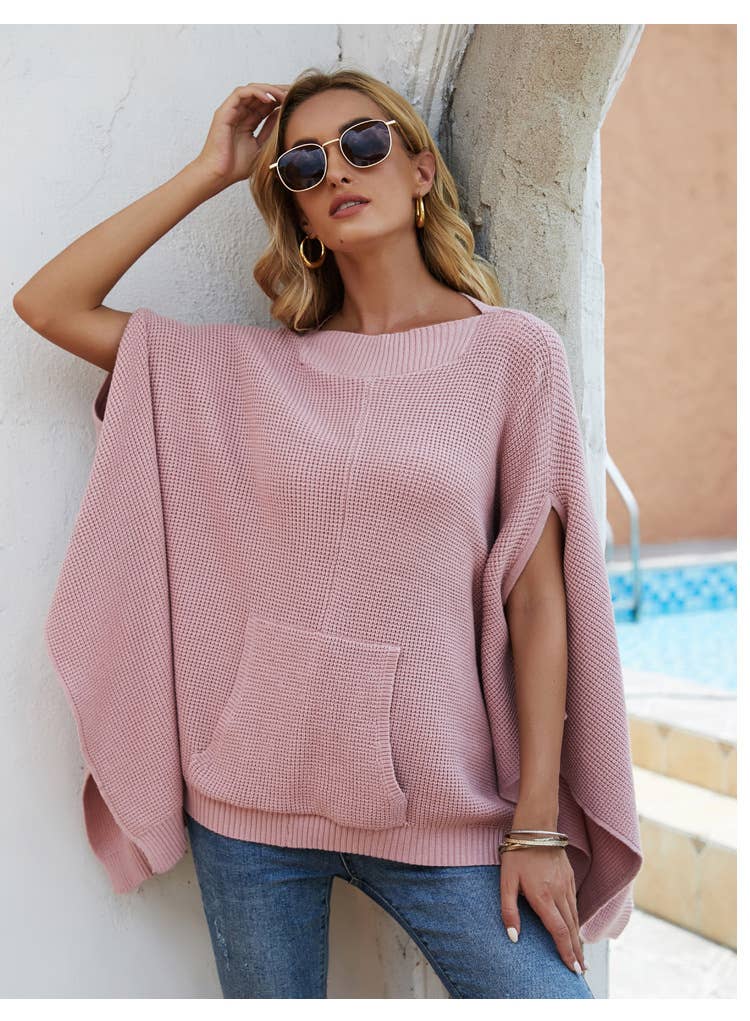 SOLID COLOR CASUAL STYLE PLUS-SIZE CAPE KNITWEAR