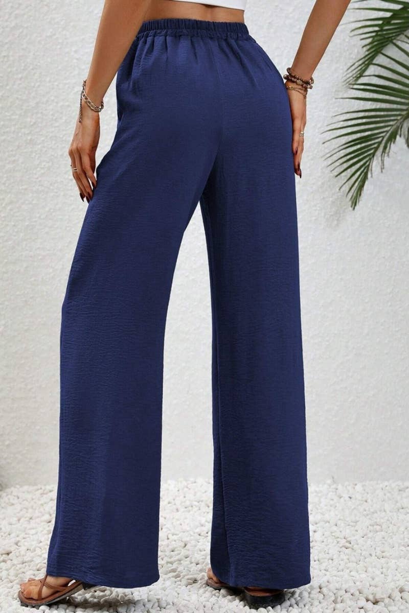 CWBMP0139_SUMMER CASUAL SOLID COLOR LACE-UP WIDE-LEG PANTS