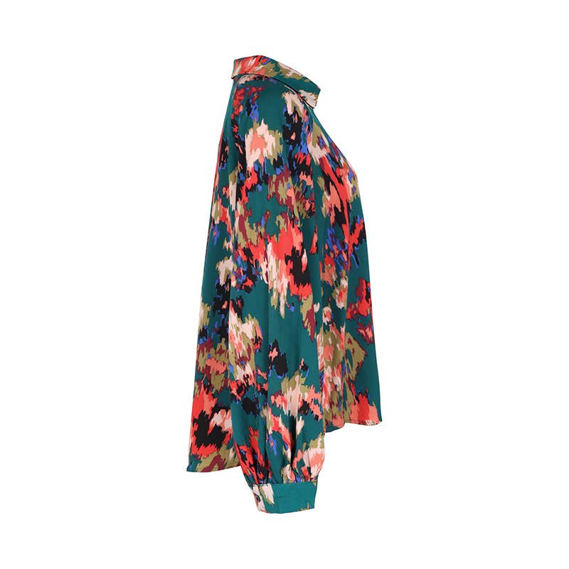 LAPEL LONG SLEEVE TOP BUTTON PRINT SHIRT