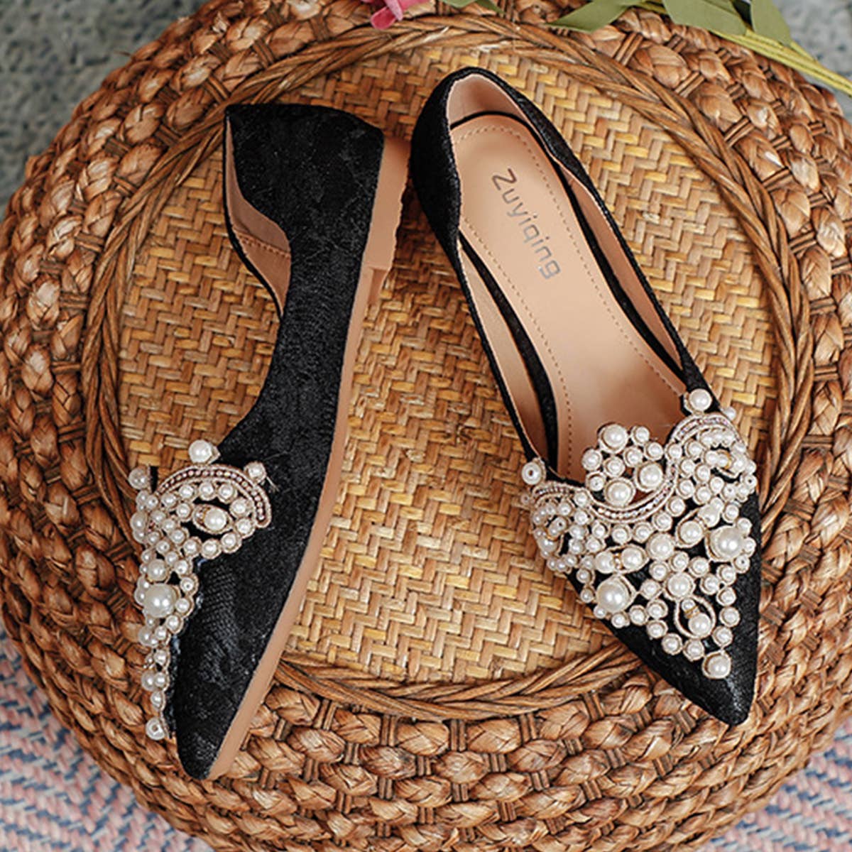 Lace Pearl Ballet Flats for Women, Bridal Style