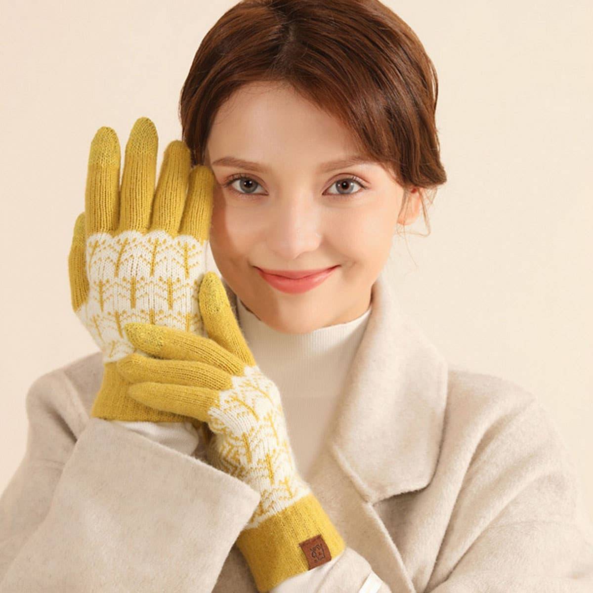 CONTRAST COLOR WOOL KNITTED JACQUARD WARM GLOVES