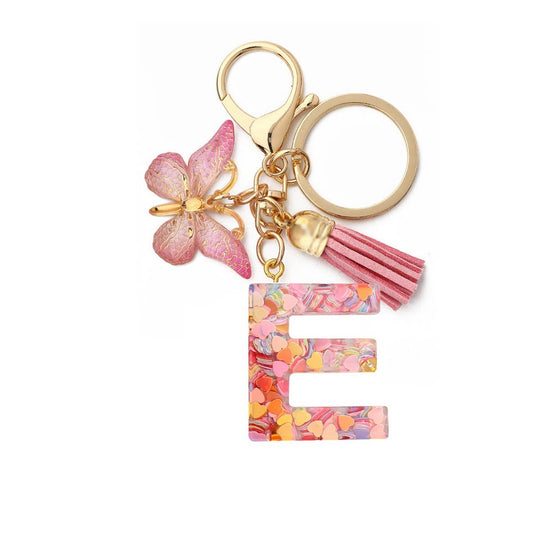 Glitter Resin Letter Butterfly Keychain
