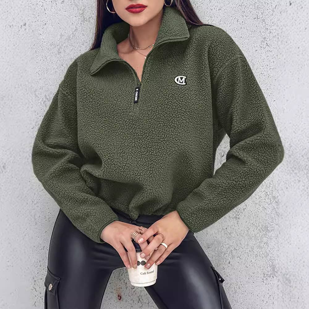 LAMB WOOL STAND COLLAR CASUAL SOLID COLOR HOODIE