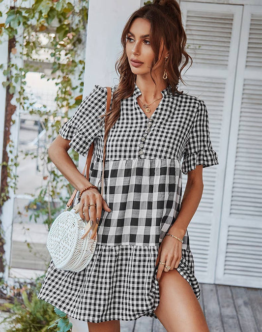 QUALITY PLAID PATCHWORK DRESS
