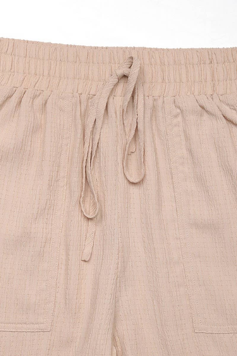 CWBLP1634_SOLID COLOR TEXTURED LACE-UP TROUSERS