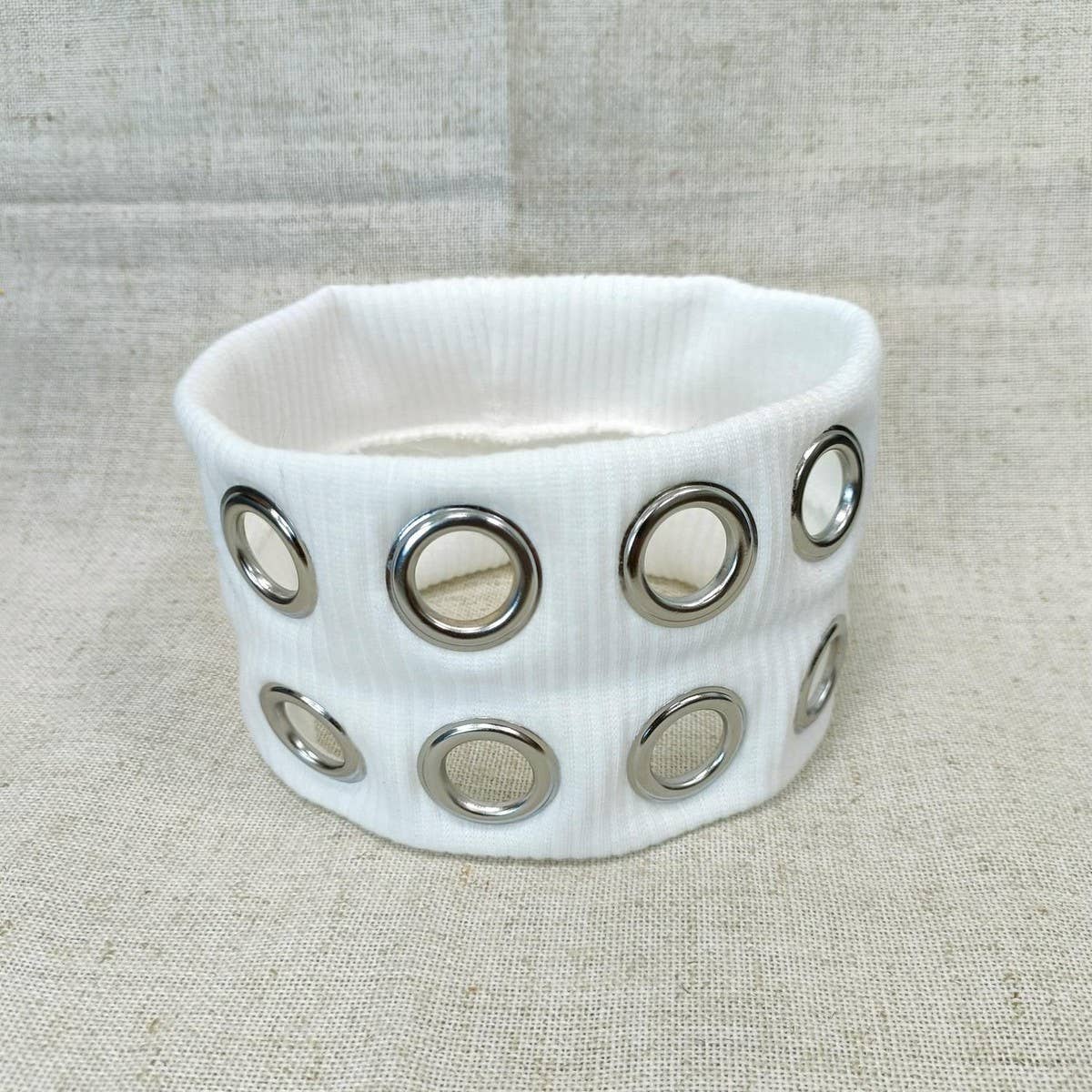 Wide Punk Fabric Headband with Metal Eyelets