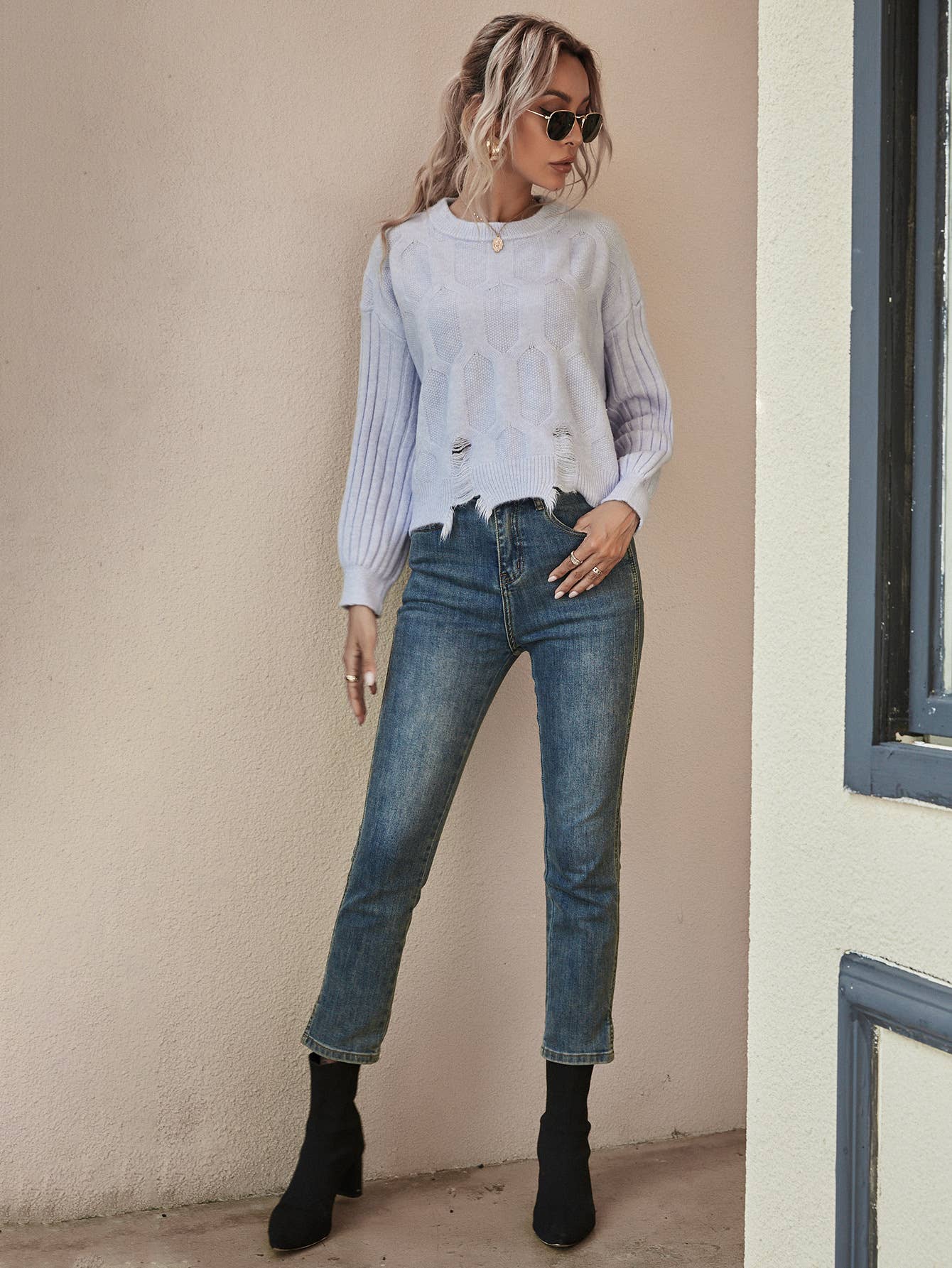 CWOSWL1155_Long Sleeve Round Neck Pullover Sweater