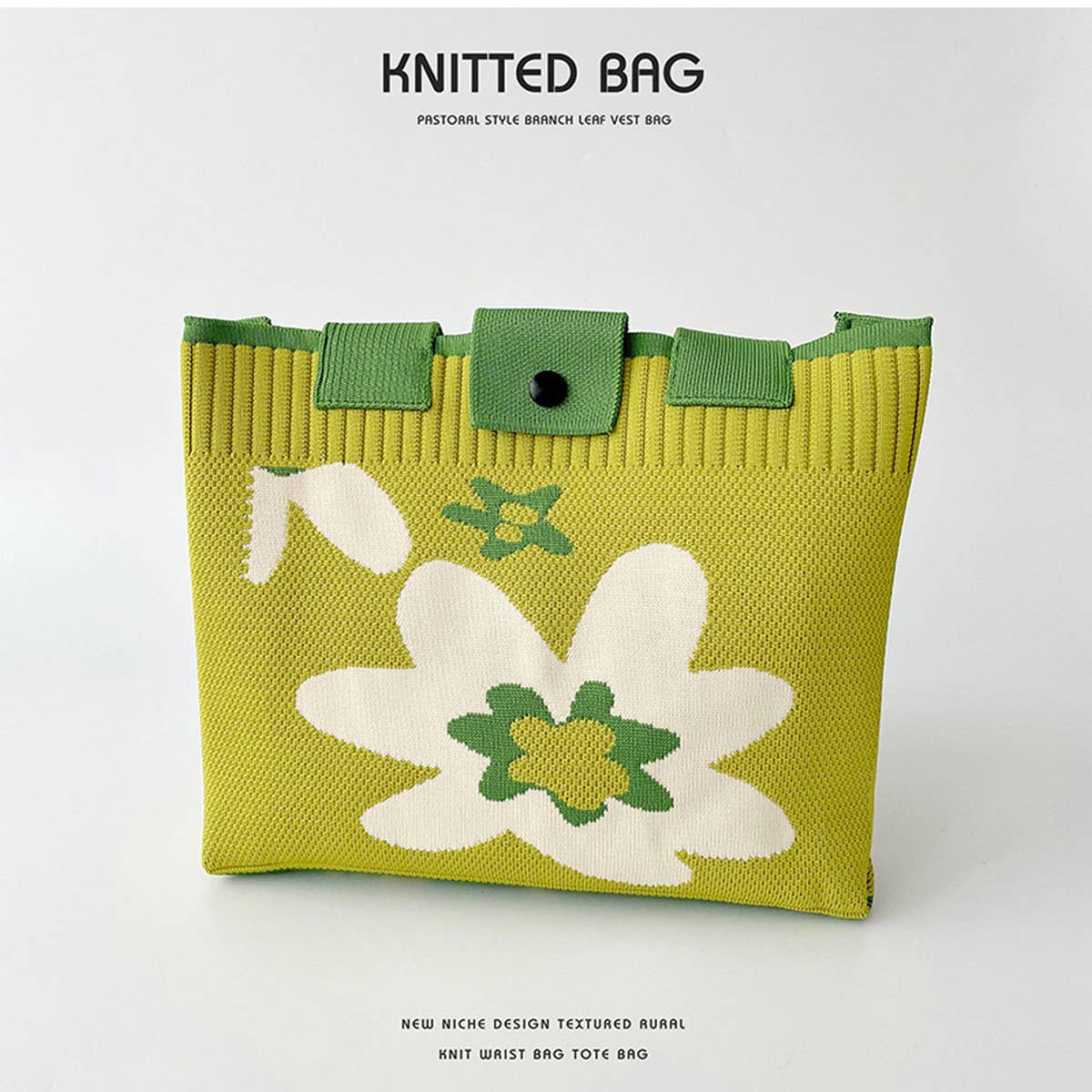 CUTE FLORAL KNITTED LARGE CAPACITY TOTE BAG_CWAB1539
