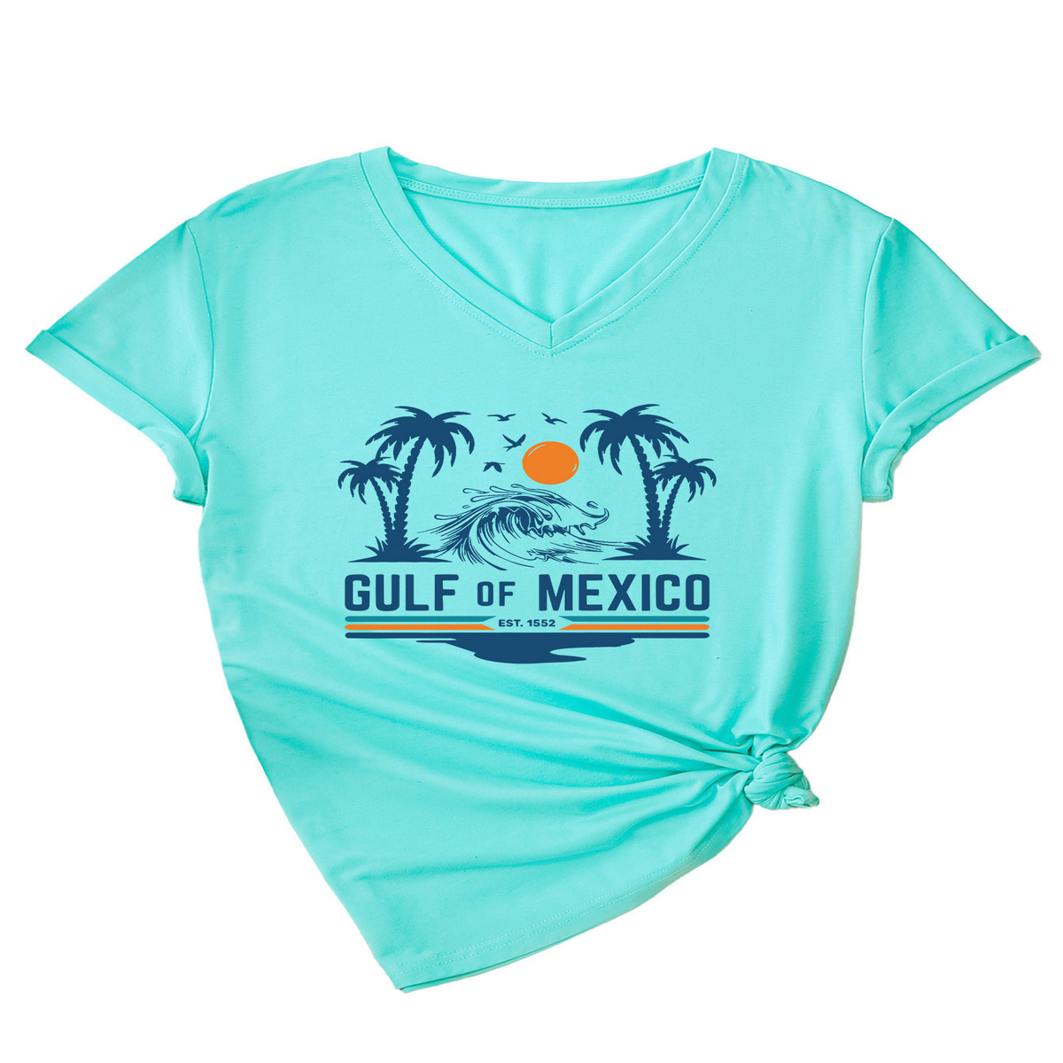Slim V???Neck T???Shirt ??Gulf of Mexico Est Print_CWTTS1538