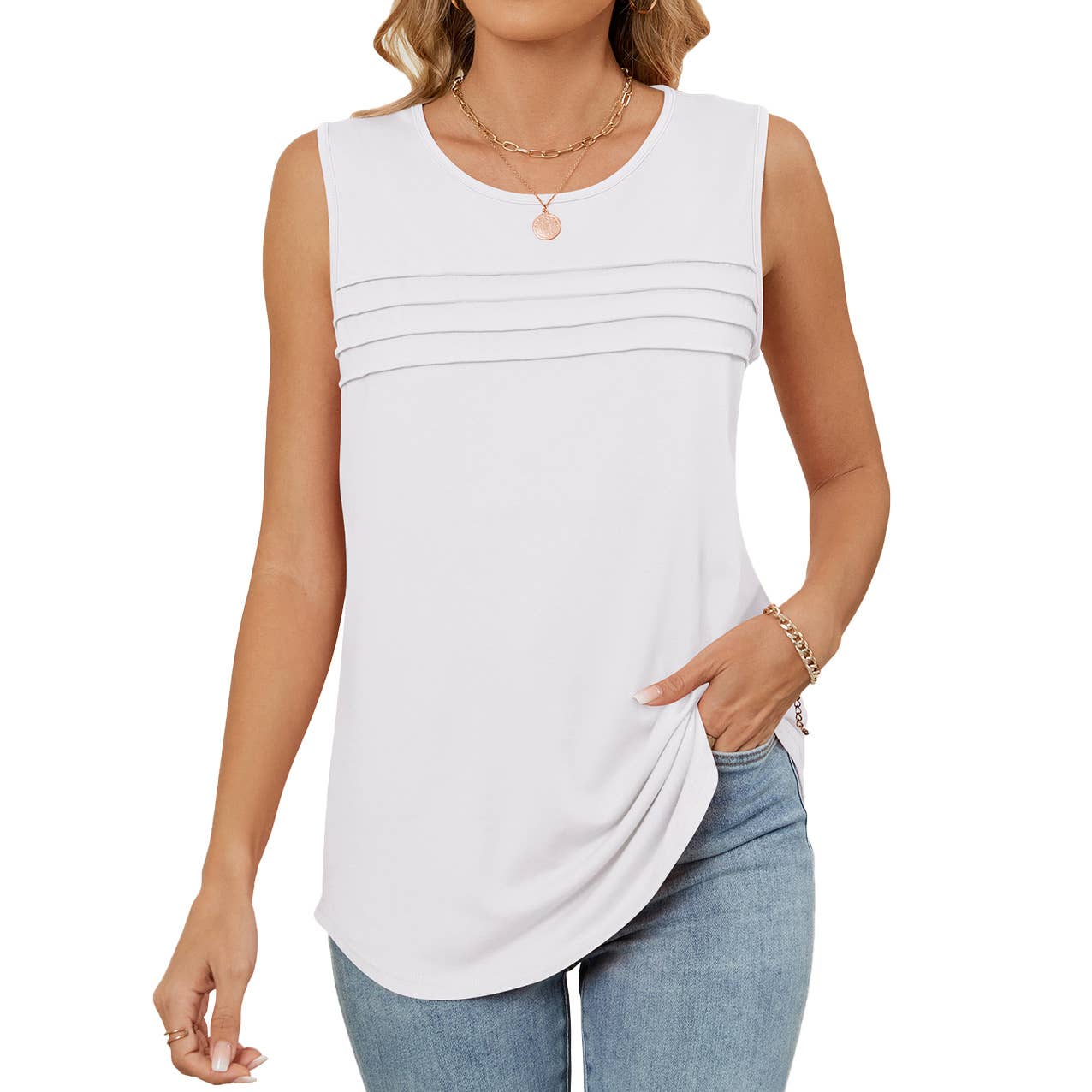 Solid color crew neck design sleeveless vest