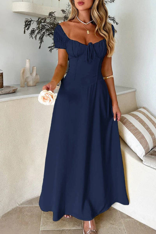 CWDMD6448_ELEGANT SLIM HIGH WAIST TIE PLEATED DRESS