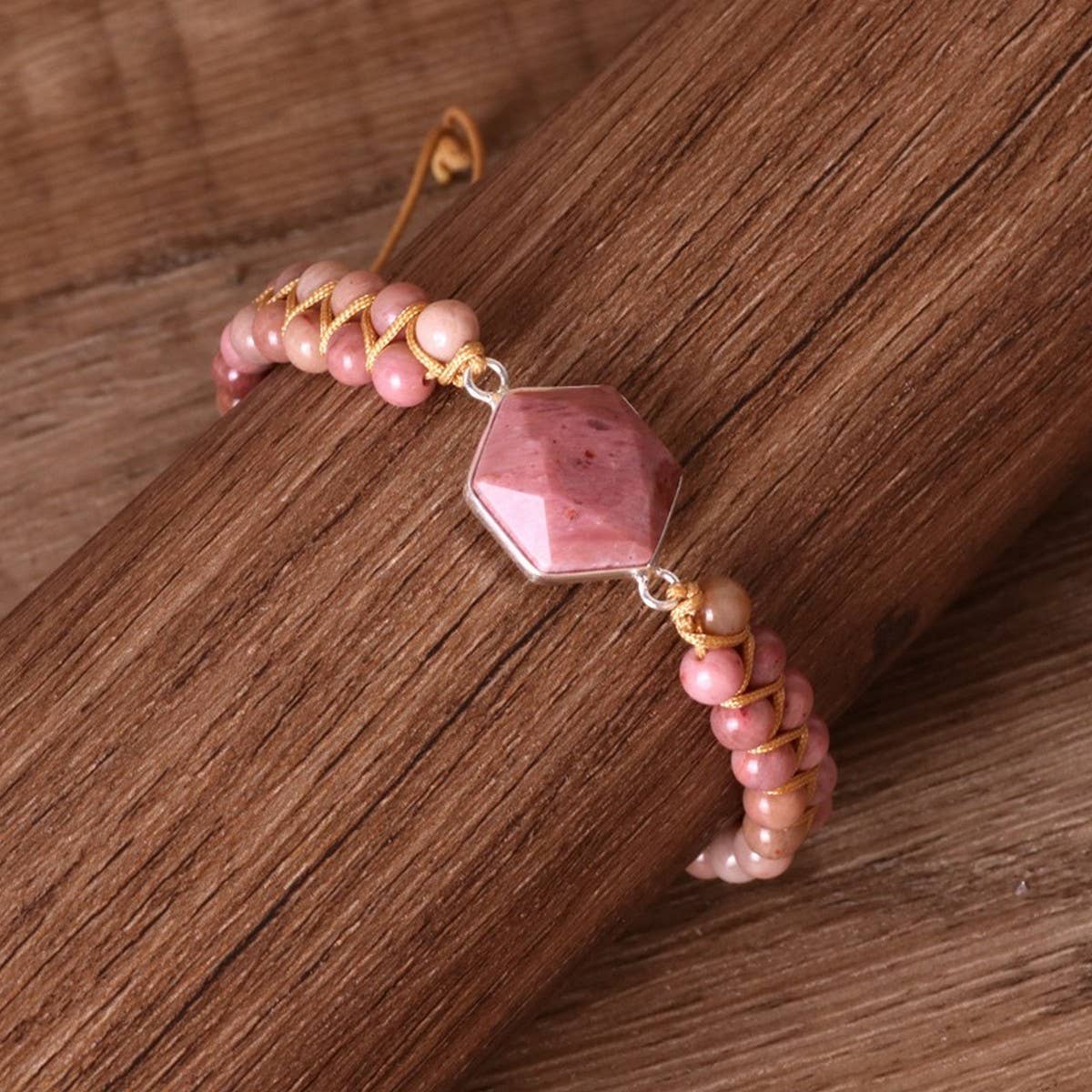 HEXAGONAL RHODONITE BRAIDED BRAIDED BRACELET