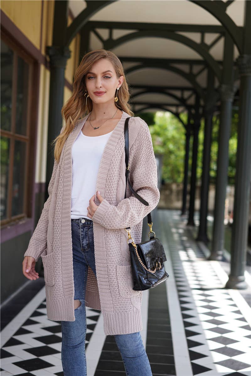 KNIT CARDIGAN TWISTED ROPE KNIT SWEATER