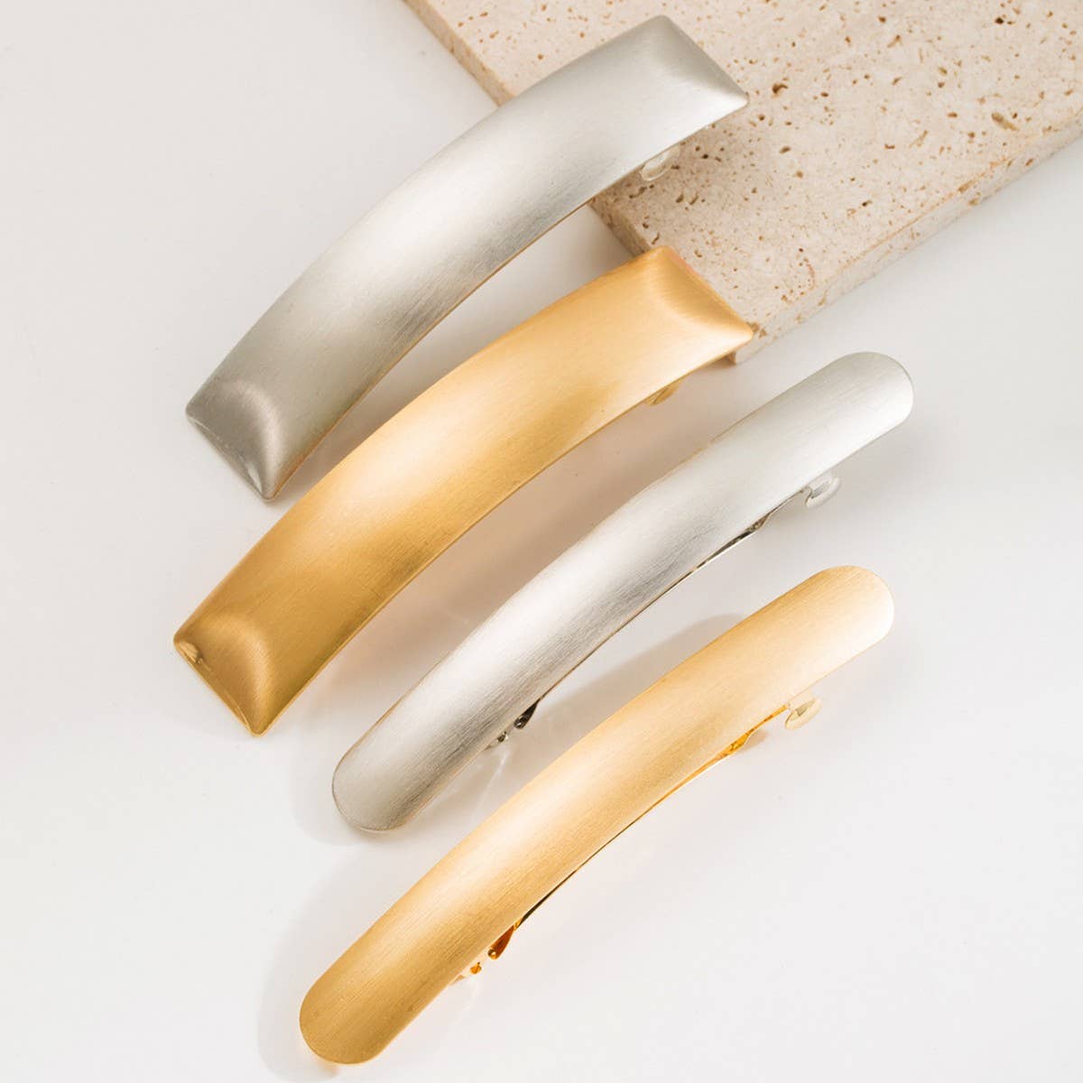 Gold Brushed Metal Spring Hair Clip for Ponytails