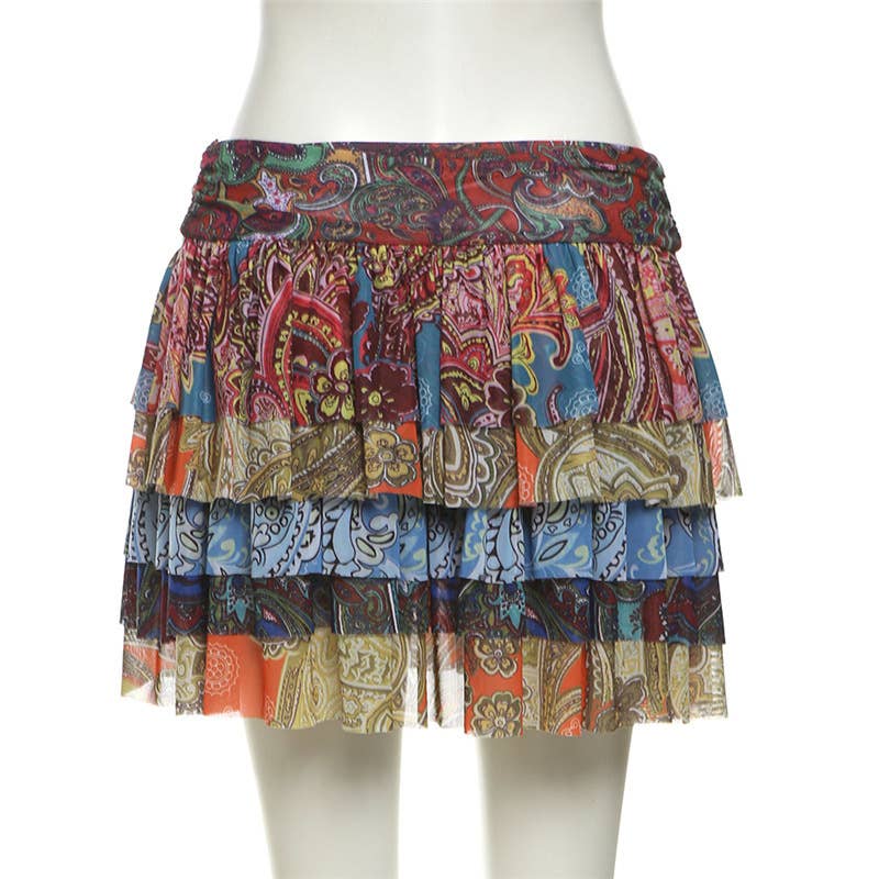 Vintage High Waist Ruffle Print Mini Skirt
