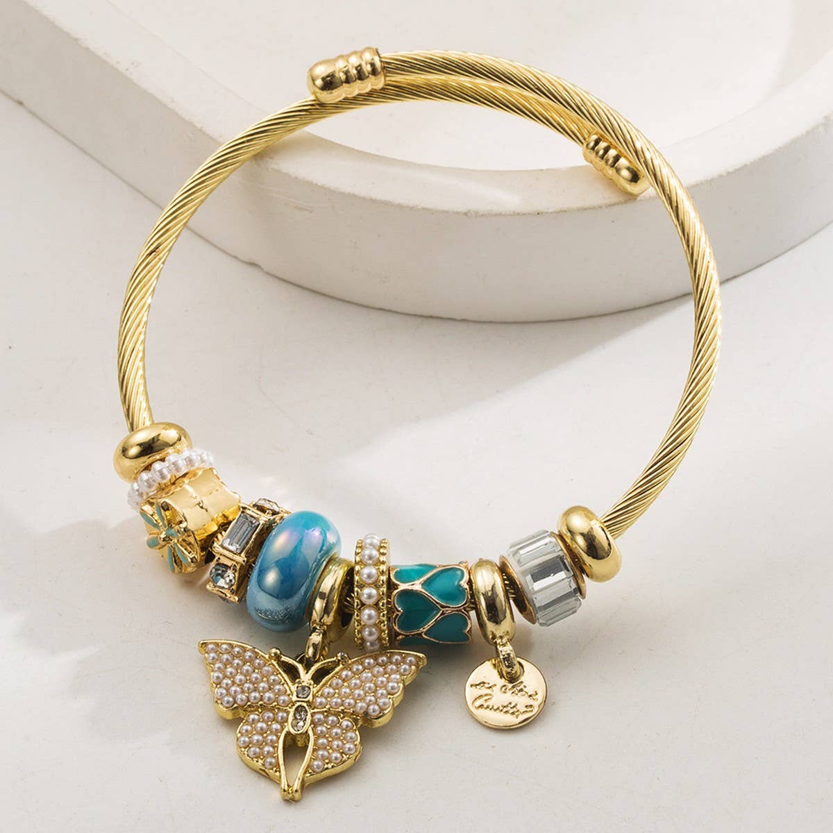DIY Stainless Steel Beaded Bracelet with Butterfly