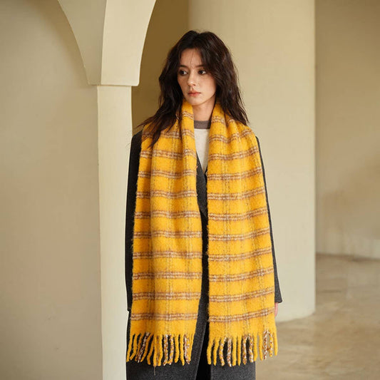 High-Quality Wool Blend Plaid Scarf for Women