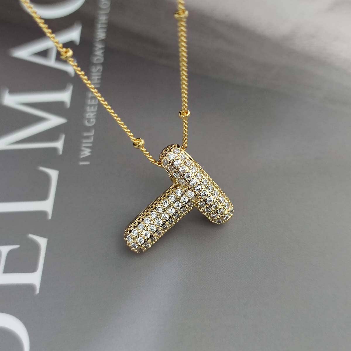 Copper Zirconia 26 Letters Pendant Necklace