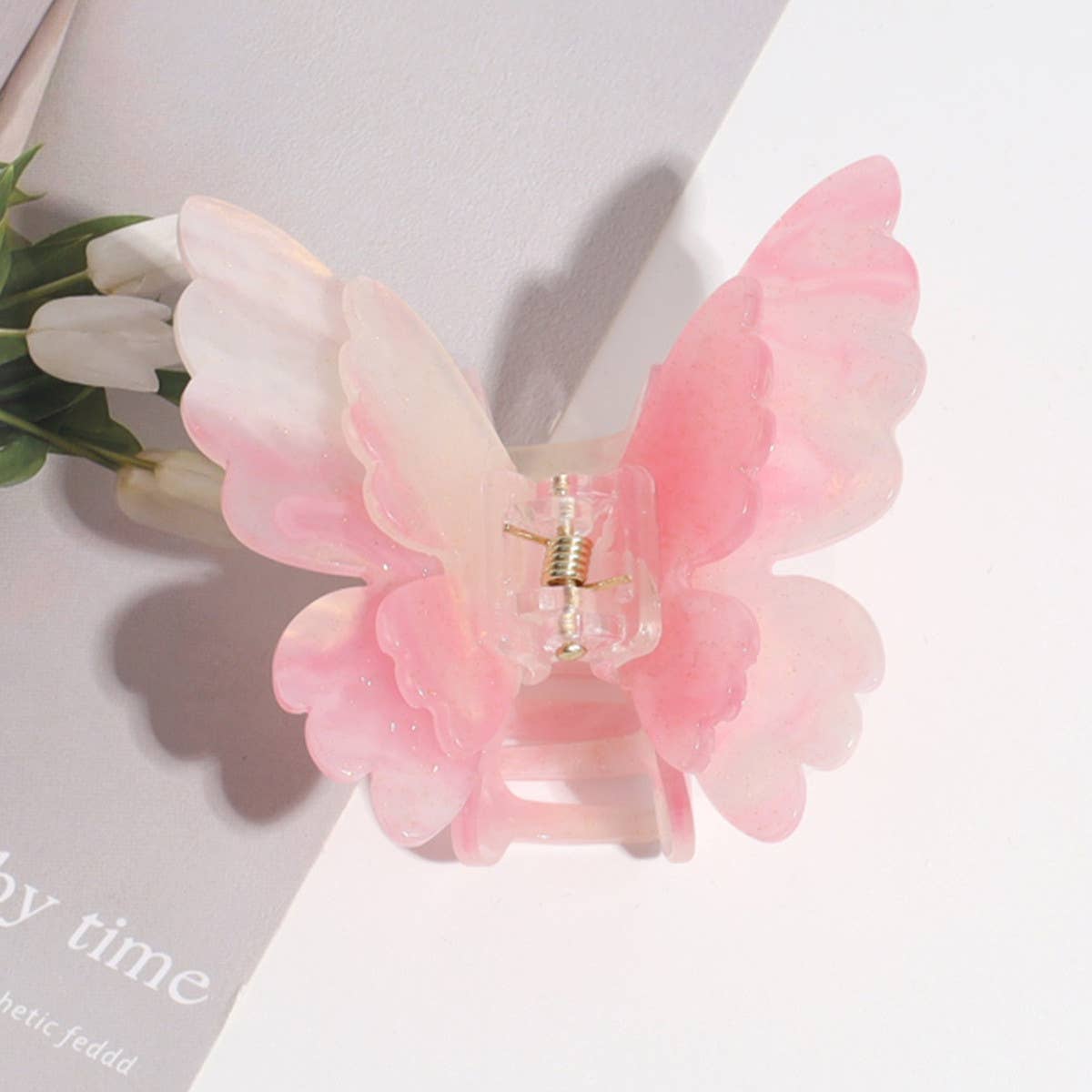 DOUBLE-LAYER BUTTERFLY GRADIENT PEARL HAIRPIN