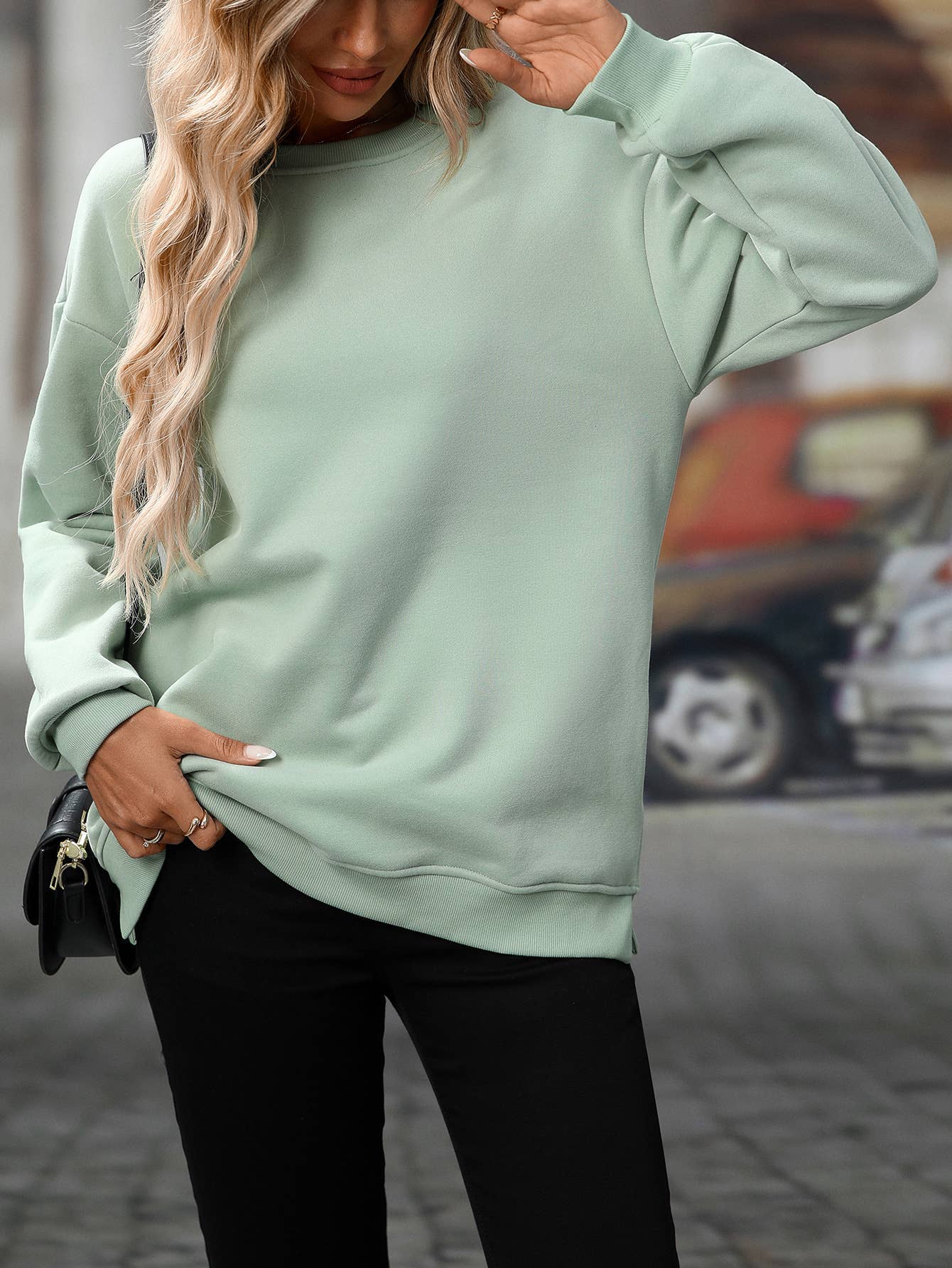 Round-neck sporty Y2K fleece sweatshirt