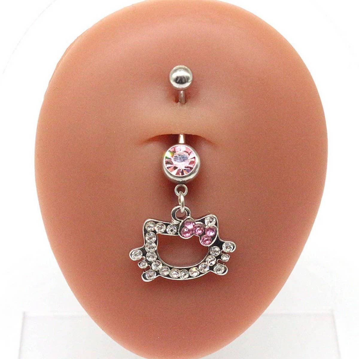 Cute Cat CZ Belly Button Ring with Color Gems