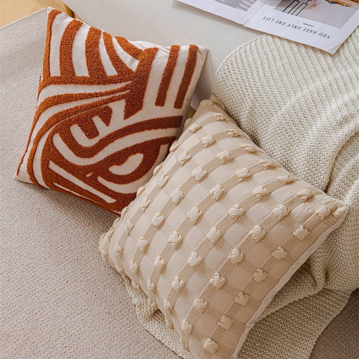 Cream Vintage Sofa Pillow Cover Waist Cushion