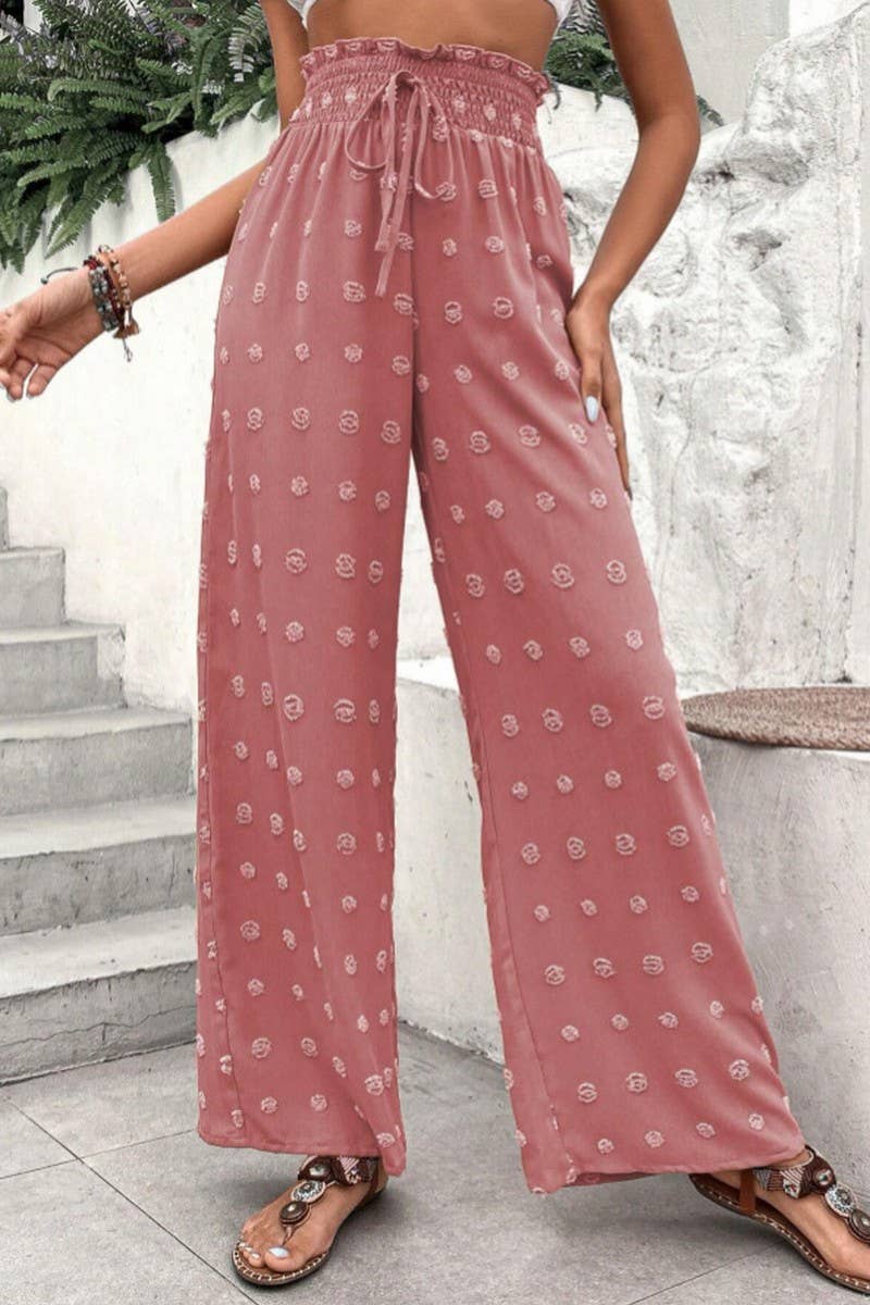 CWBLP0686_HIGH WAIST JACQUARD WIDE LEG CASUAL LONG PANTS