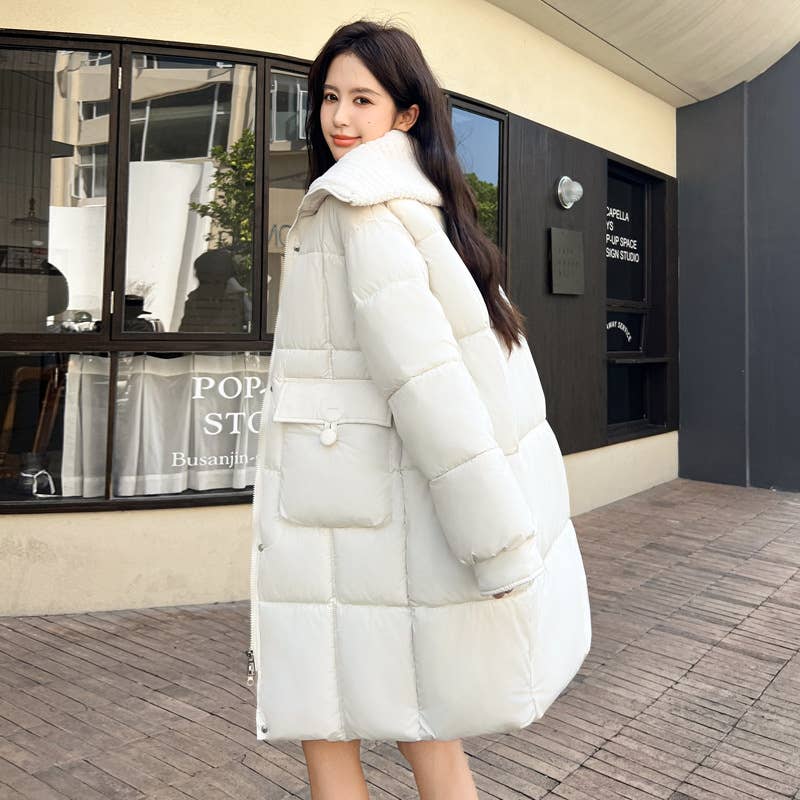 Wool collar big lapel mid - long - style jacket