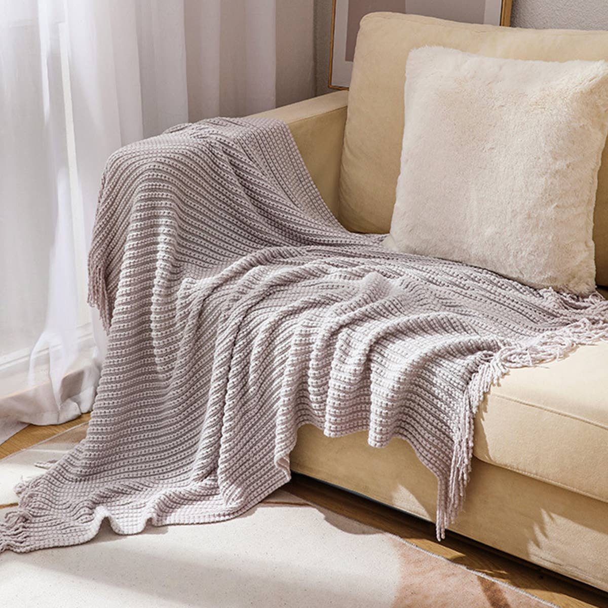 KNITTED SOFT WARM SOFA BLANKET BED END BLANKET
