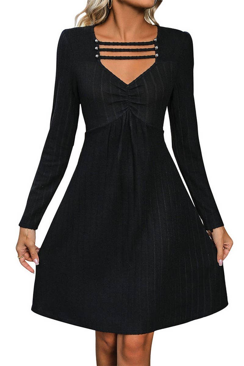 CWDSD5352_LONG-SLEEVED SOLID COLOR KNITTED SKIRT