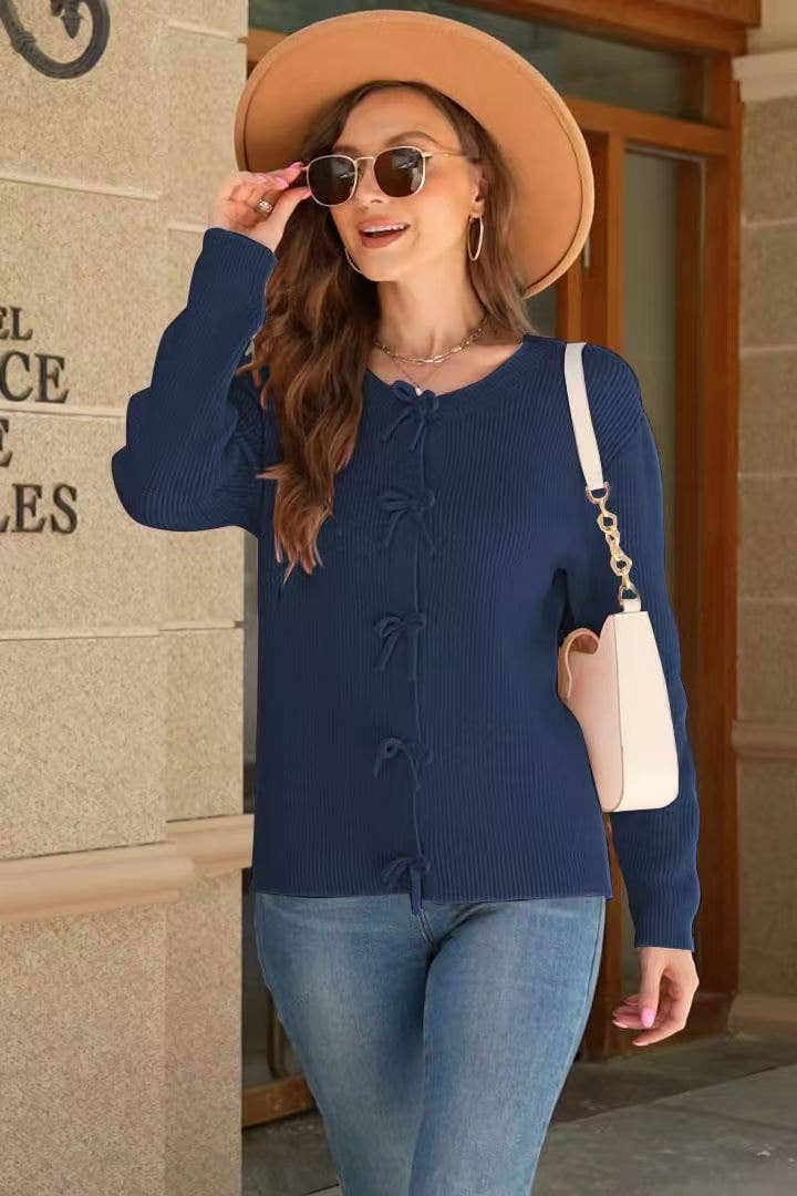 STYLISH AND COMFORTABLE BOW WOOL CARDIGAN
