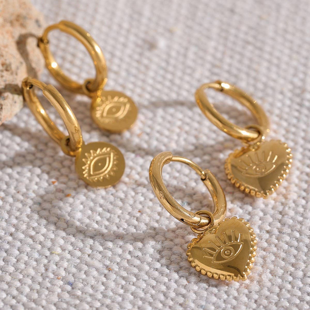 Stainless Steel Evil Eye Drop Earrings 18K Gold_CWAJE5026