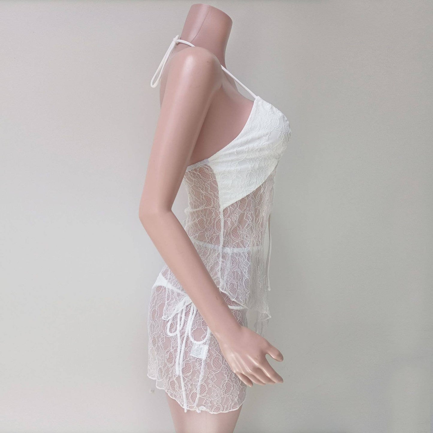 See-through hollowed-out halter skirt lace suit