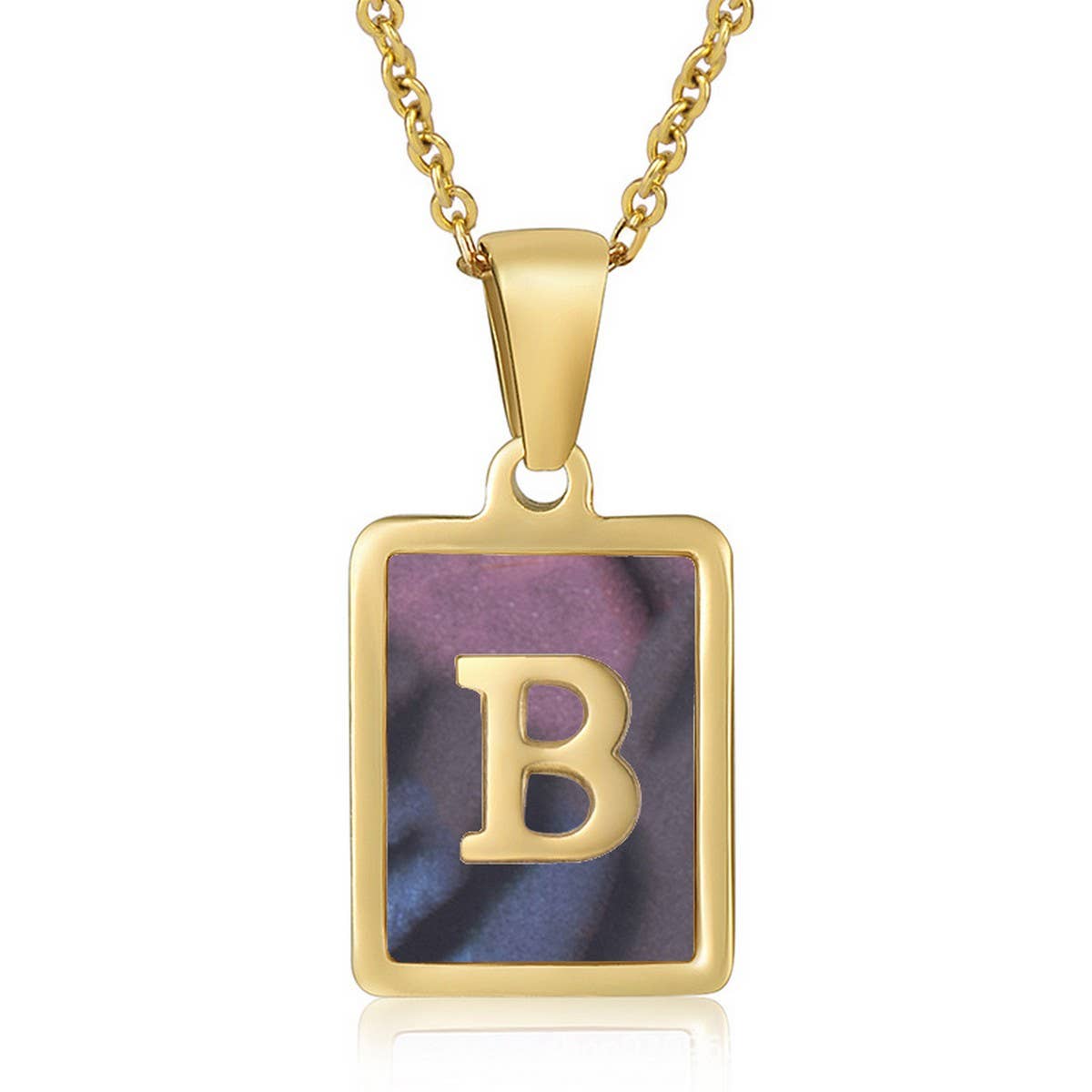 CWAJE1930_Square Stainless Steel Color Shell Letter Necklace